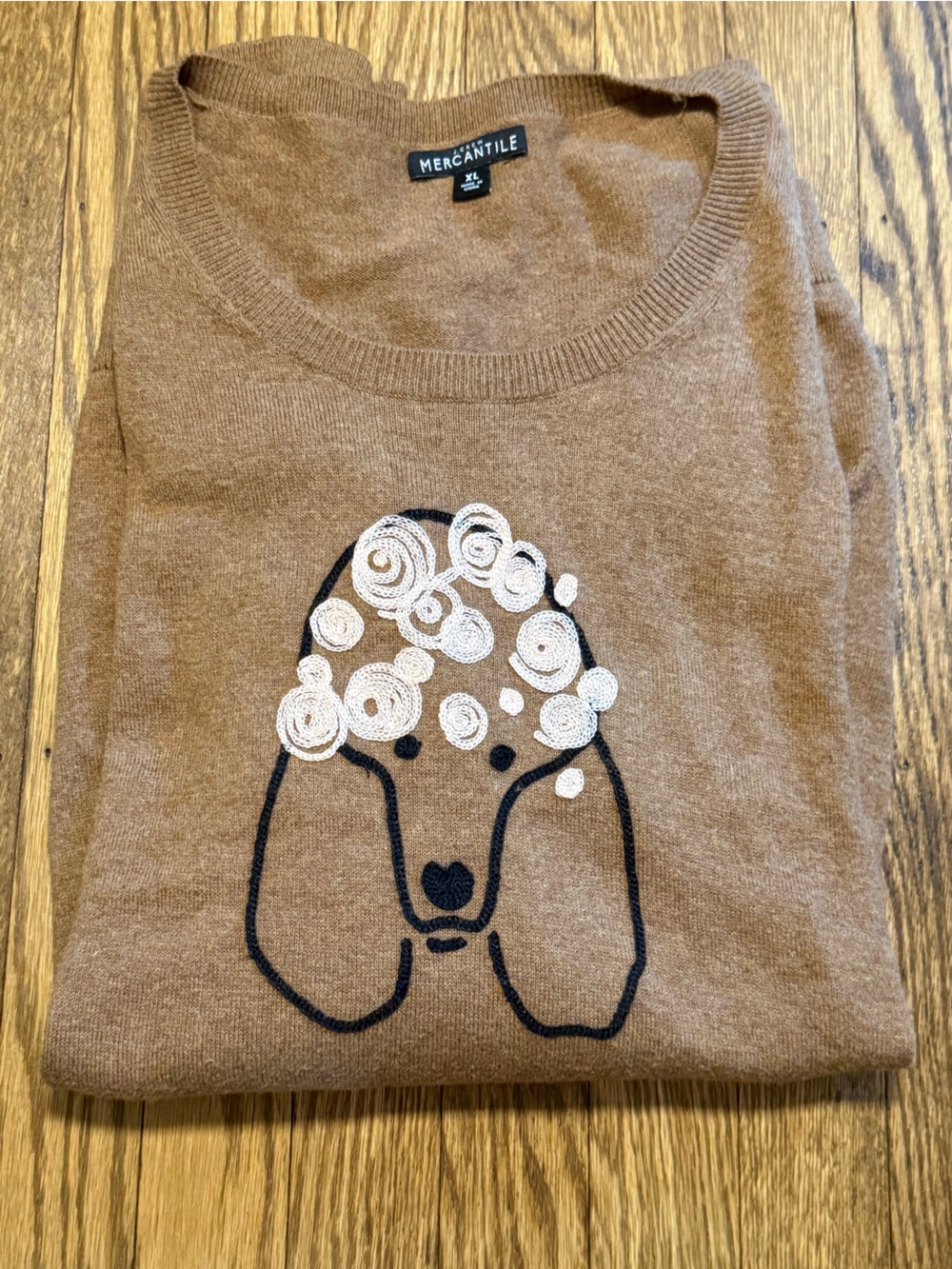 J.Crew Mercantile Embroidered Poodle Teddie Sweater Brown XL